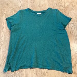 J. Jill Womens Green Black Striped Linen Rayon Short Sleeve Knit Top Size Medium